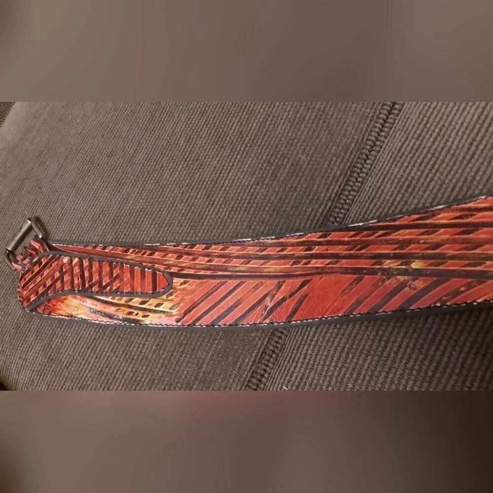 Red Black Wide Leather Waist Belt Size S 30 Vintage Statement Cincher - Picture 9 of 13